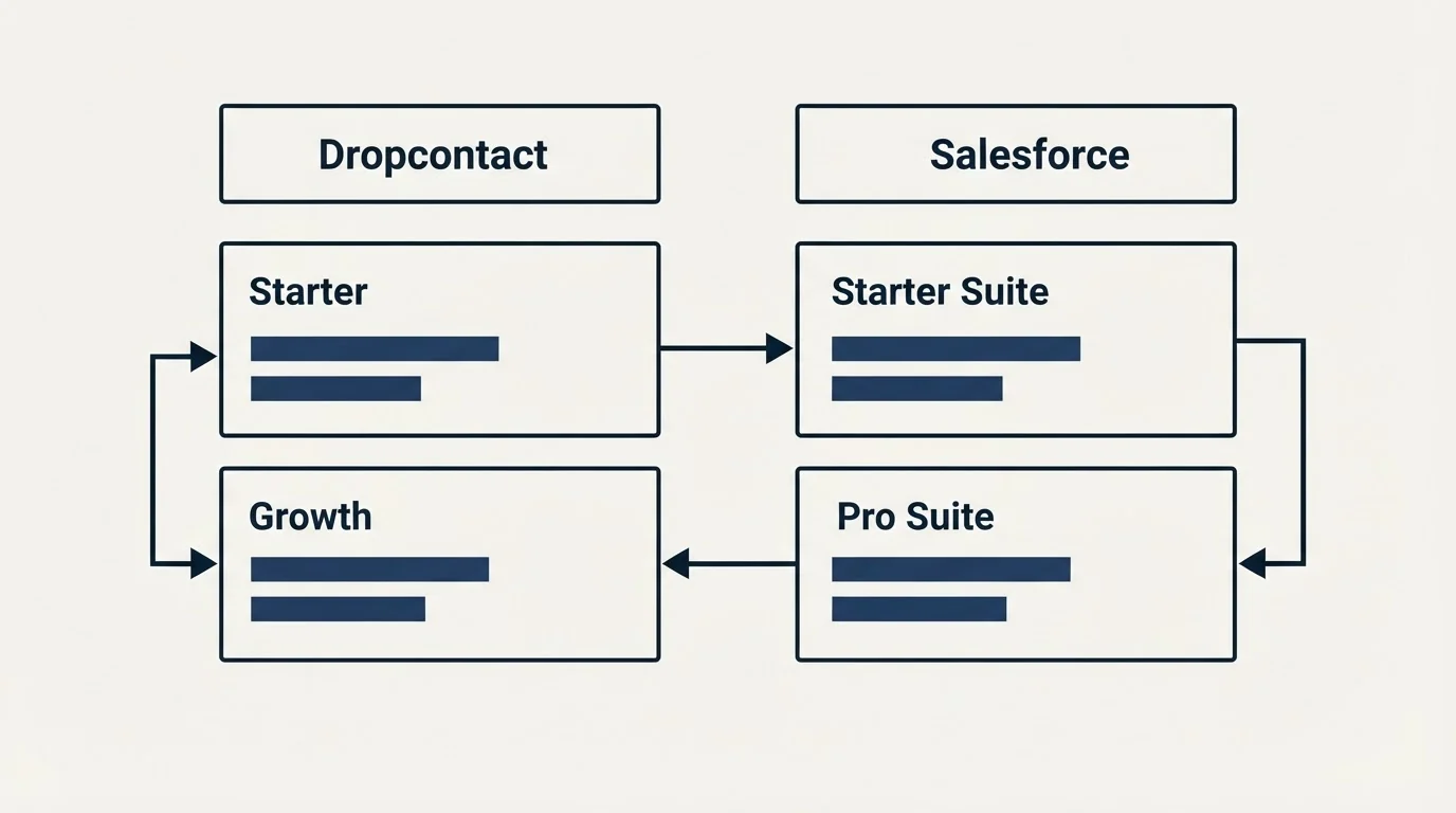 Pricing table: Pricing Comparison (Dropcontact, Salesforce, Starter, Starter Suite)