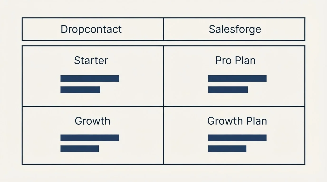 Pricing table: Pricing Comparison (Dropcontact, Salesforge, Starter, Pro Plan)