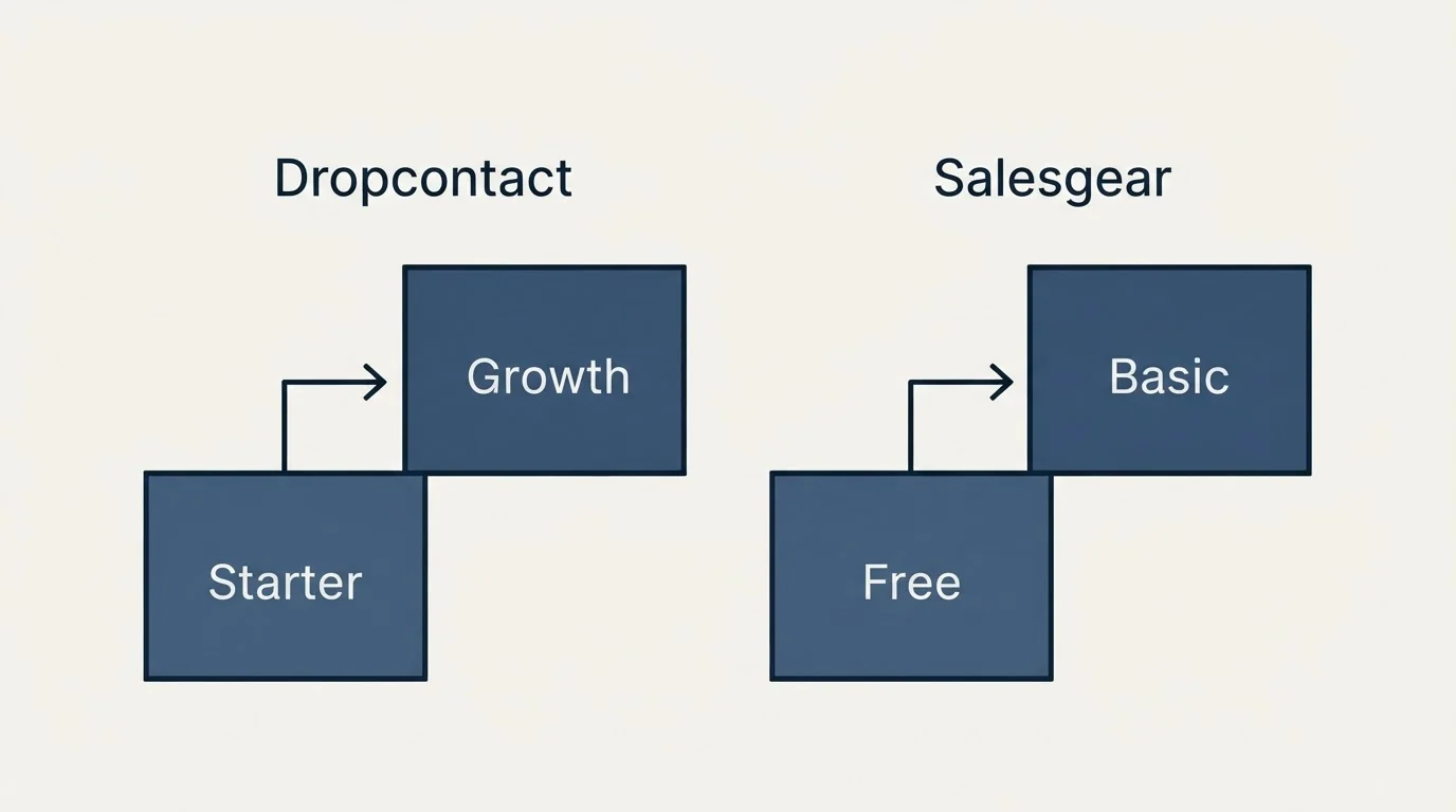 Pricing ladder: Pricing Comparison (Dropcontact, Salesgear, Starter, Free)