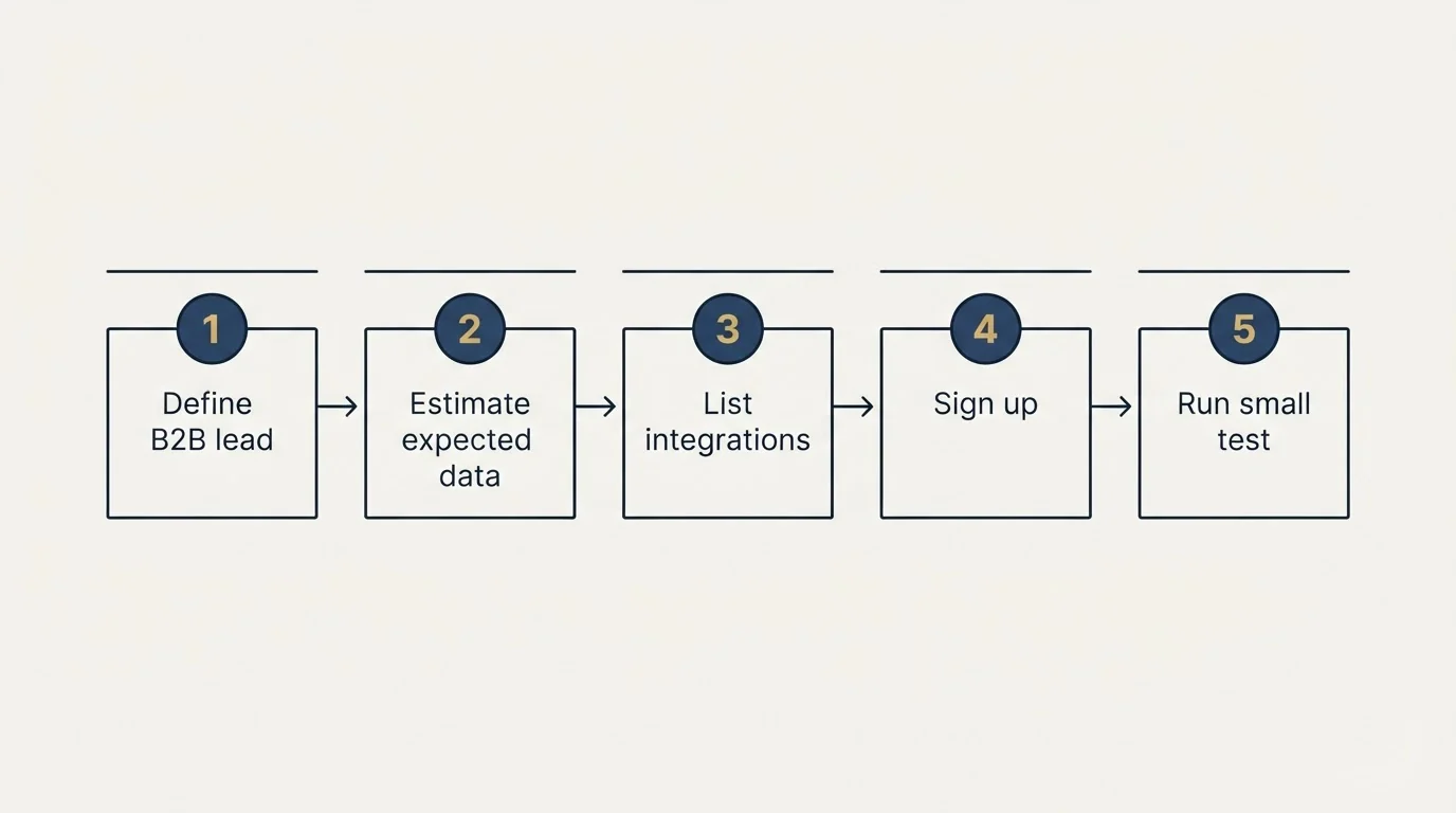 Step sequence: Getting Started Checklist (Define B2B lead, Estimate expected data, List integrations, Sign up)