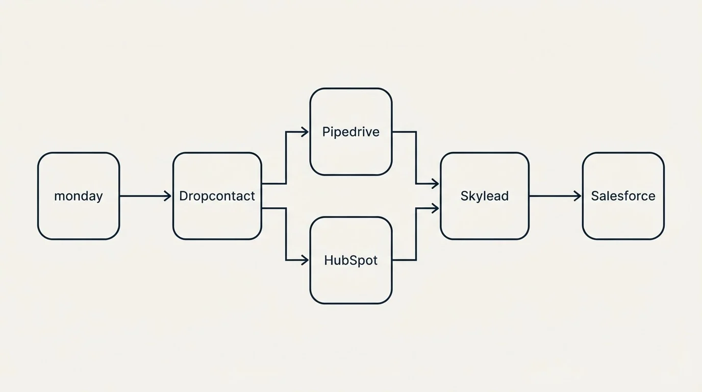 Integration flow: Integration Ecosystem (Dropcontact, Skylead, Pipedrive, HubSpot)