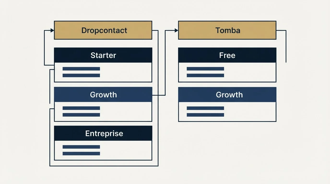 Pricing table: Pricing Comparison (Dropcontact, Tomba, Starter, Free)