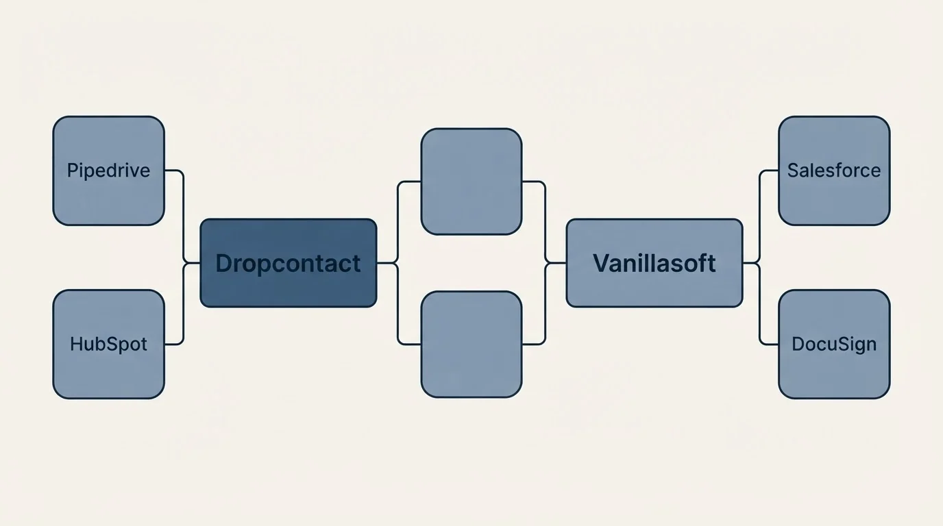 Integration schematic: Integration Ecosystem (Dropcontact, Vanillasoft, Pipedrive, Salesforce)