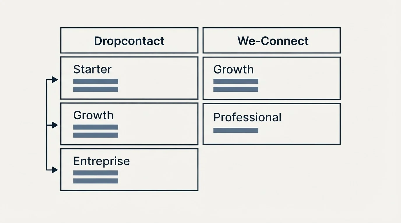 Pricing table: Pricing Comparison (Dropcontact, We-Connect, Starter, Growth)