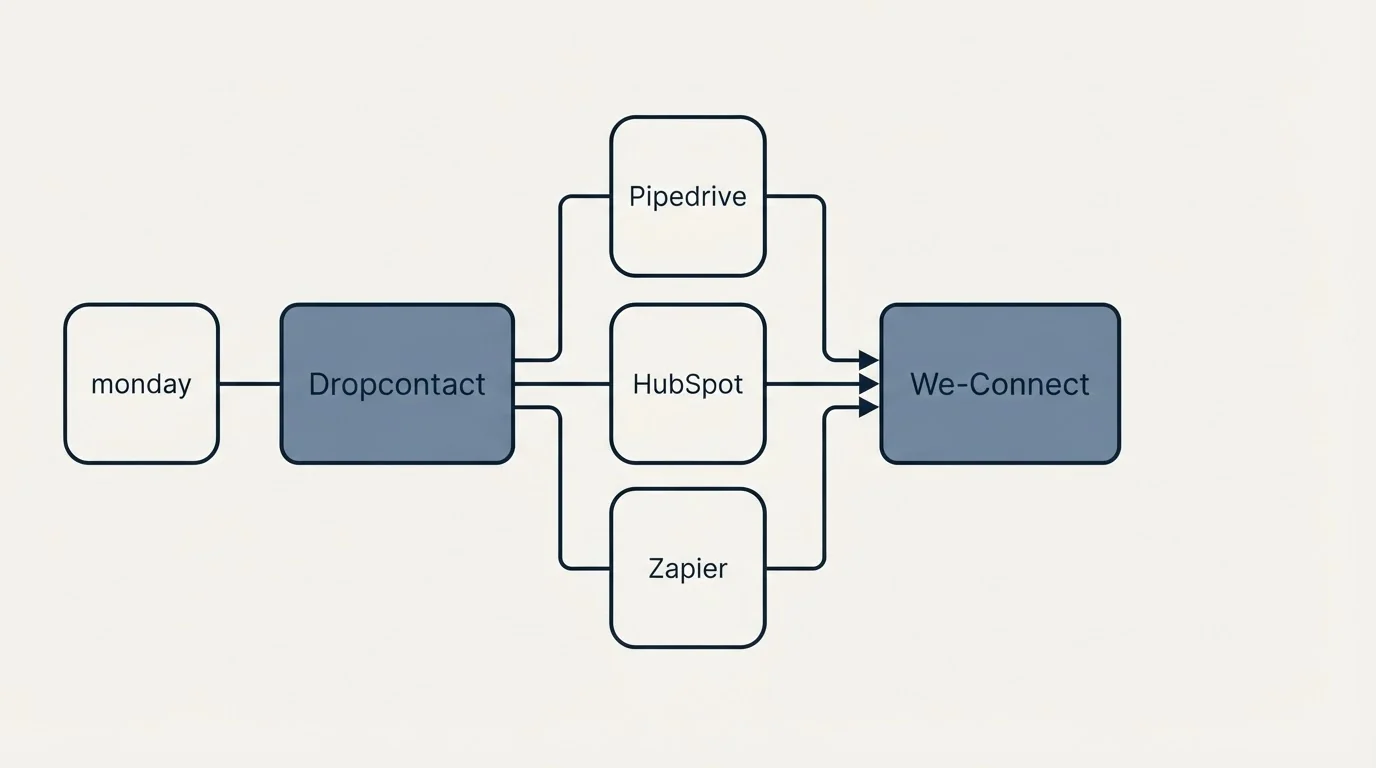 Integration flow: Integration Ecosystem (Dropcontact, We-Connect, Pipedrive, HubSpot)