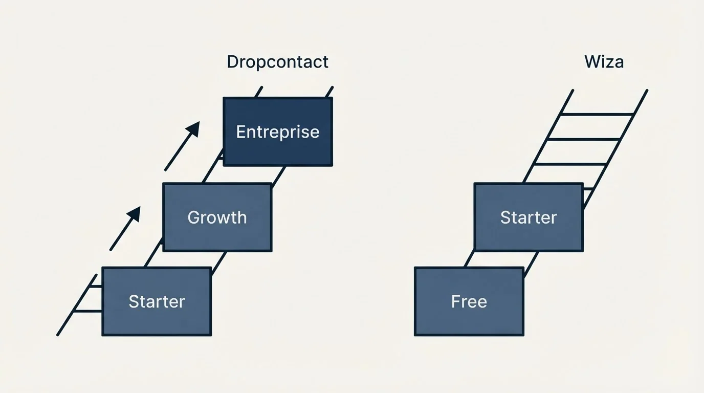 Pricing ladder: Pricing Comparison (Dropcontact, Wiza, Starter, Free)