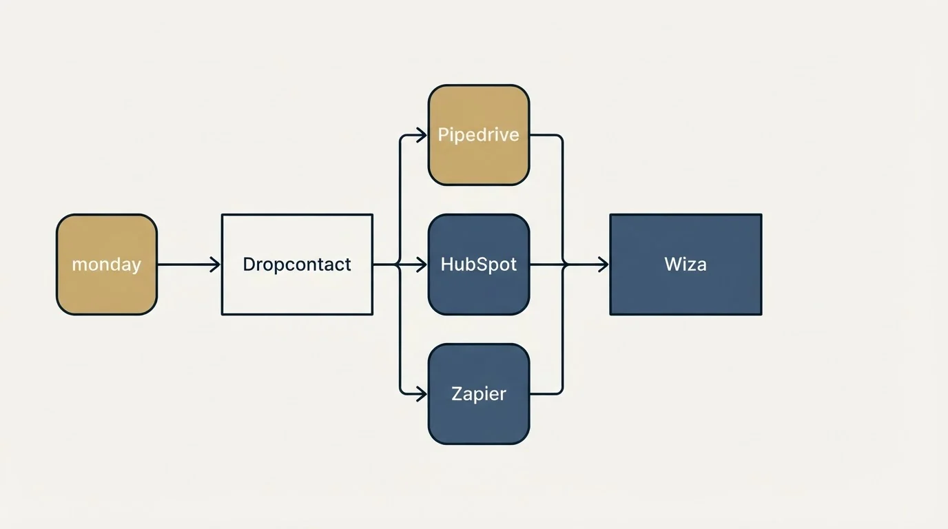 Integration flow: Integration Ecosystem (Dropcontact, Wiza, Pipedrive, HubSpot)