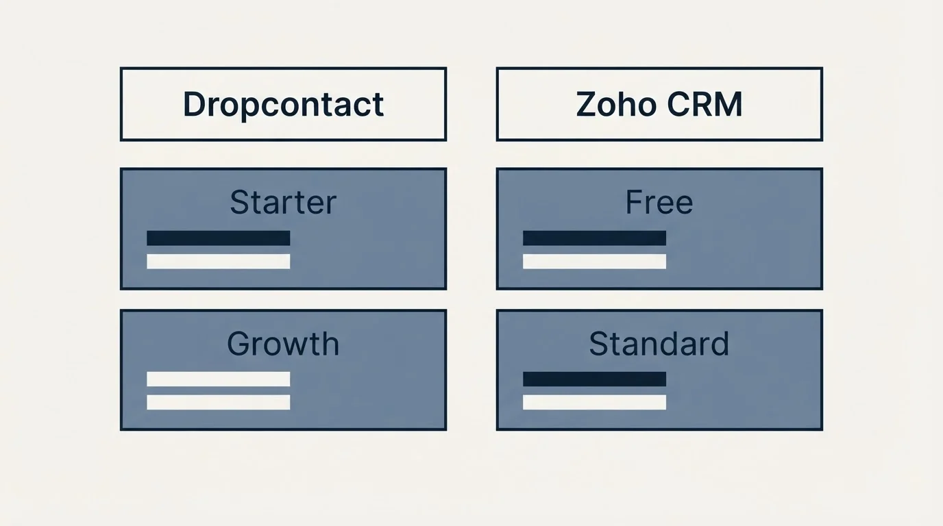 Pricing table: Pricing Comparison (Dropcontact, Zoho CRM, Starter, Free)