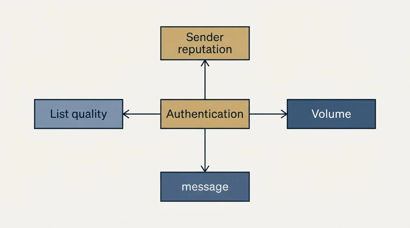Schematic: Why it matters: the inputs are independent and only one (Authentication, Sender reputation, List quality, Volume)