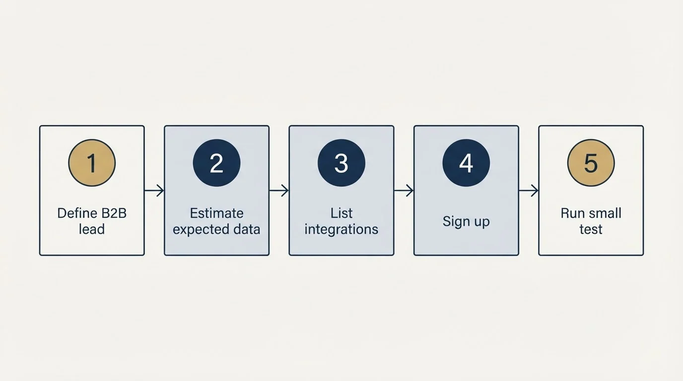 Step sequence: Getting Started Checklist (Define B2B lead, Estimate expected data, List integrations, Sign up)