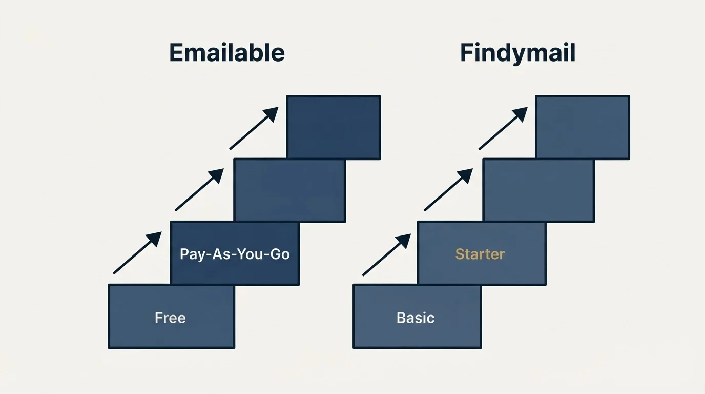 Pricing ladder: Pricing Comparison (Emailable, Findymail, Free, Basic)
