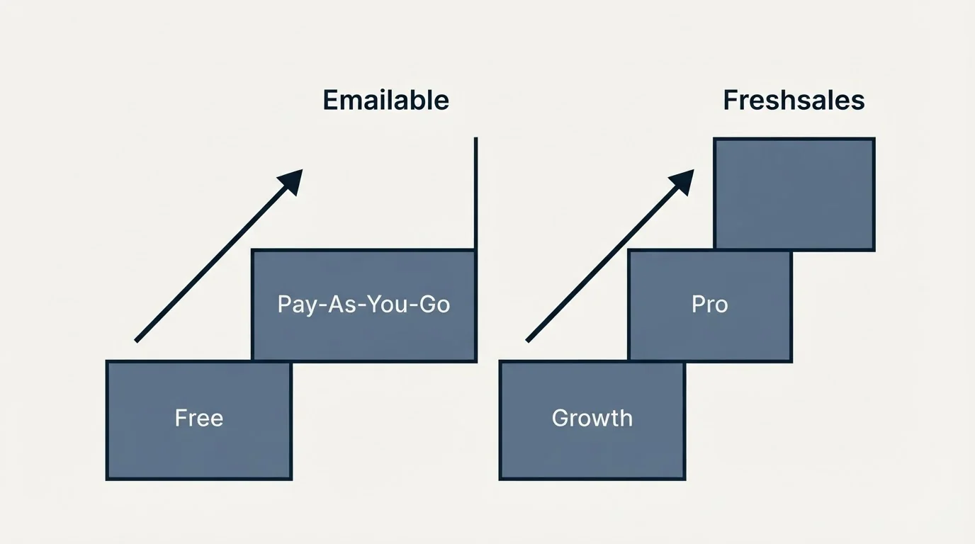 Pricing ladder: Pricing Comparison (Emailable, Freshsales, Free, Growth)