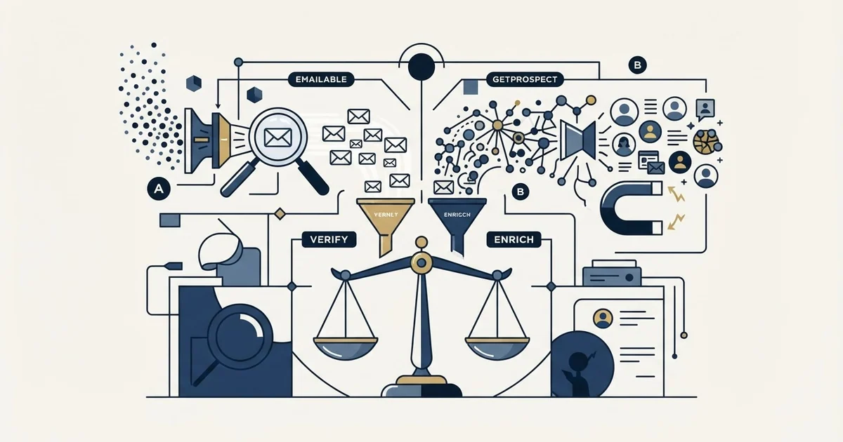Editorial illustration for Emailable vs GetProspect