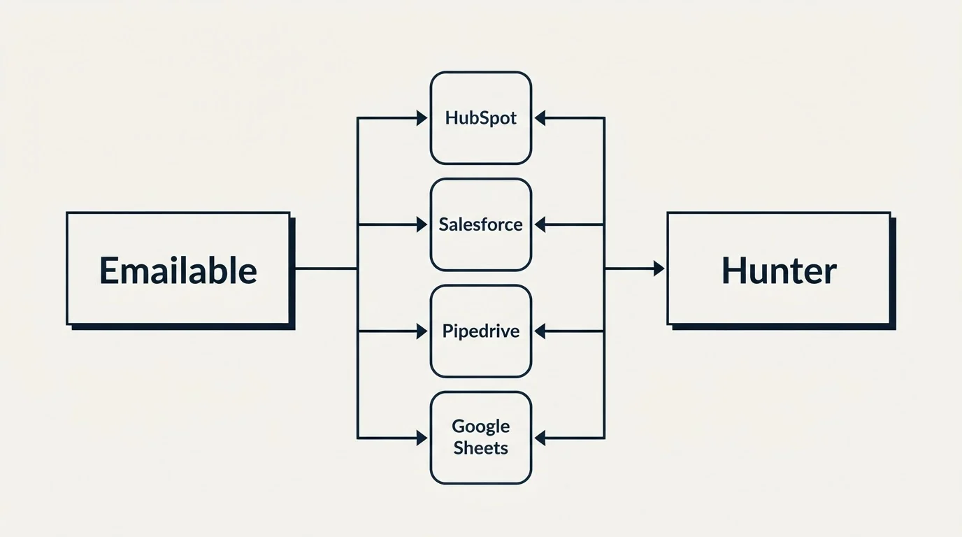Integration flow: Integration Ecosystem (Emailable, Hunter, HubSpot, Salesforce)