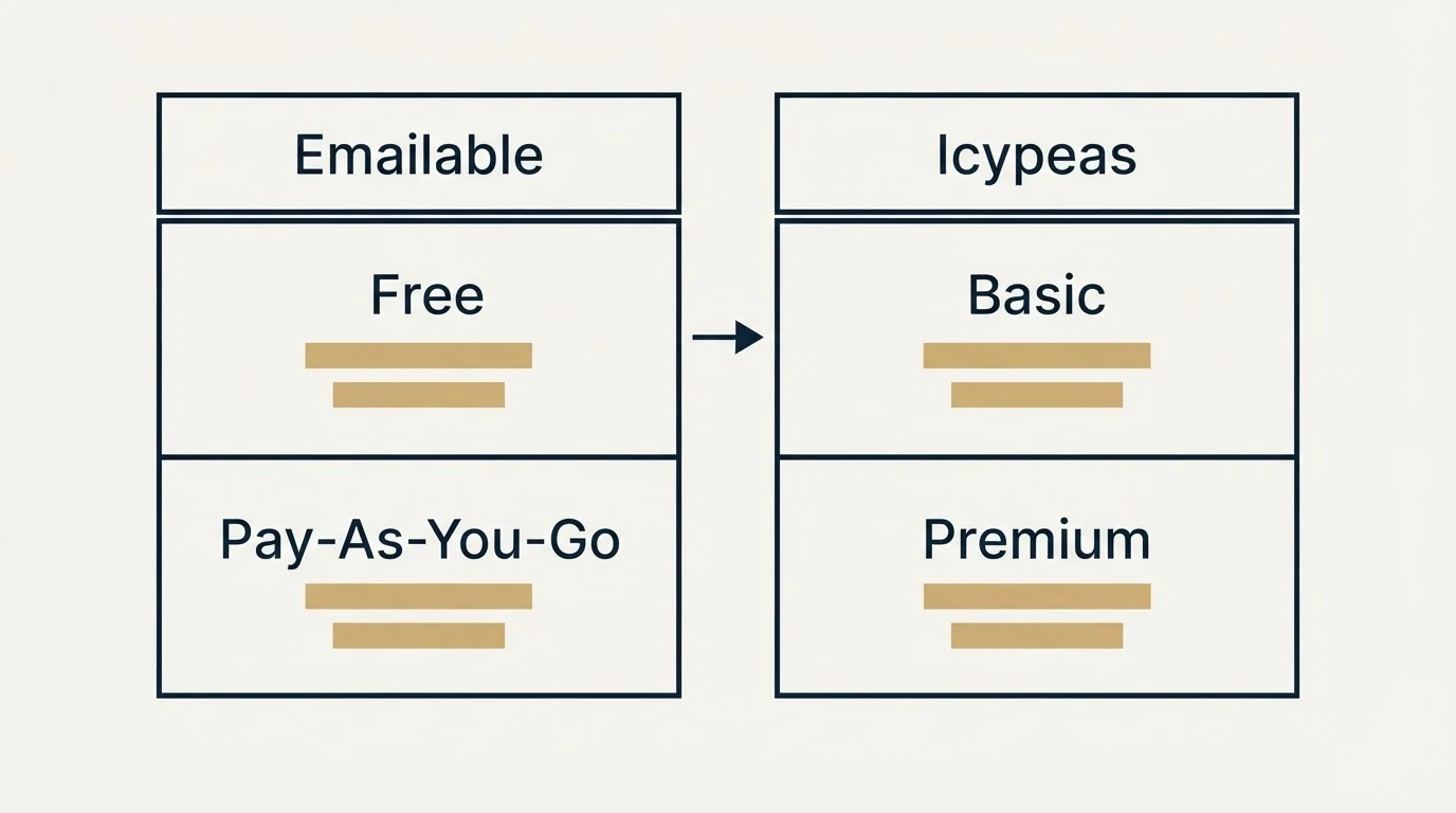 Pricing table: Pricing Comparison (Emailable, Icypeas, Free, Basic)