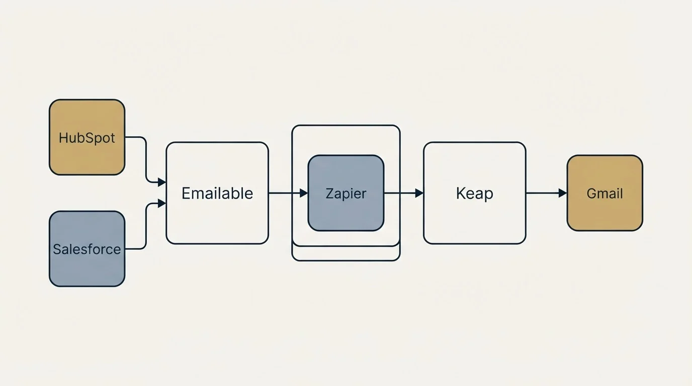Integration schematic: Integration Ecosystem (Emailable, Keap, Zapier, HubSpot)