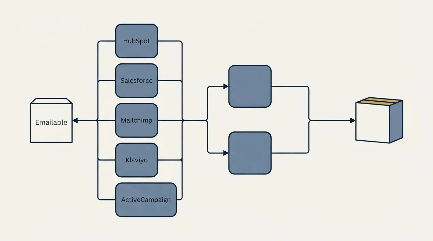 Integration flow: Integration Ecosystem (Emailable, HubSpot, Salesforce, Mailchimp)