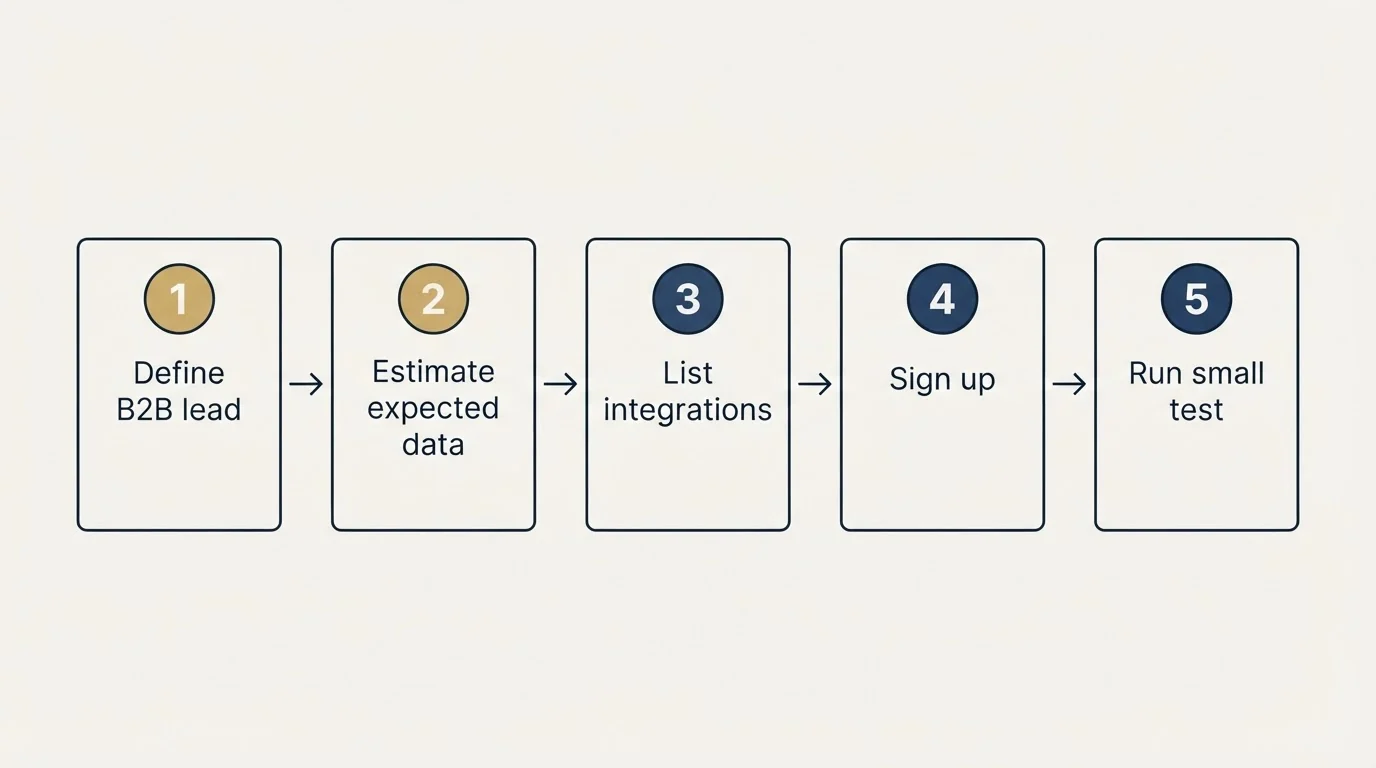 Step sequence: Getting Started Checklist (Define B2B lead, Estimate expected data, List integrations, Sign up)
