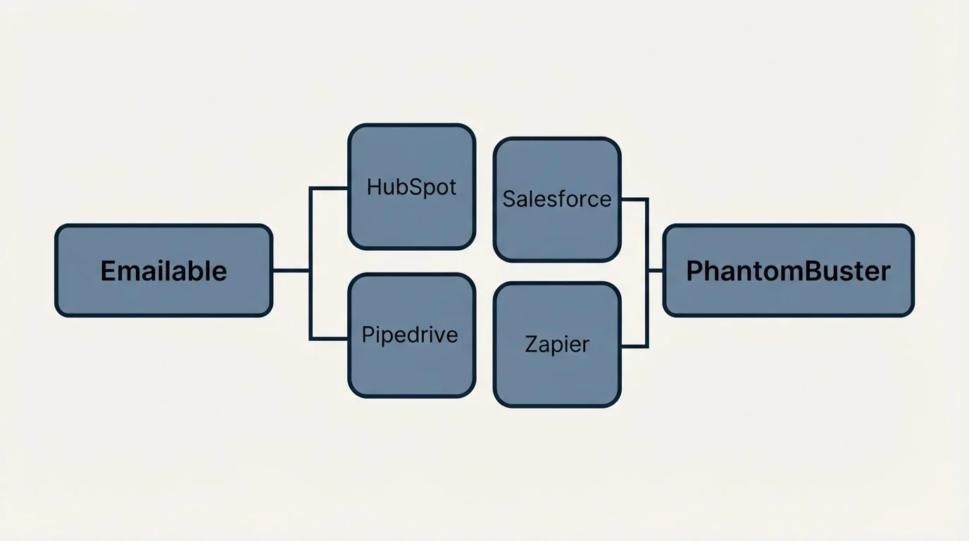 Integration schematic: Integration Ecosystem (Emailable, PhantomBuster, HubSpot, Salesforce)