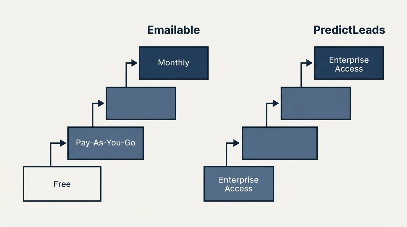 Pricing ladder: Pricing Comparison (Emailable, PredictLeads, Free, Enterprise Access)