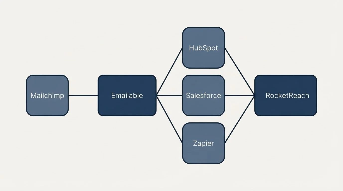 Integration flow: Integration Ecosystem (Emailable, RocketReach, HubSpot, Salesforce)