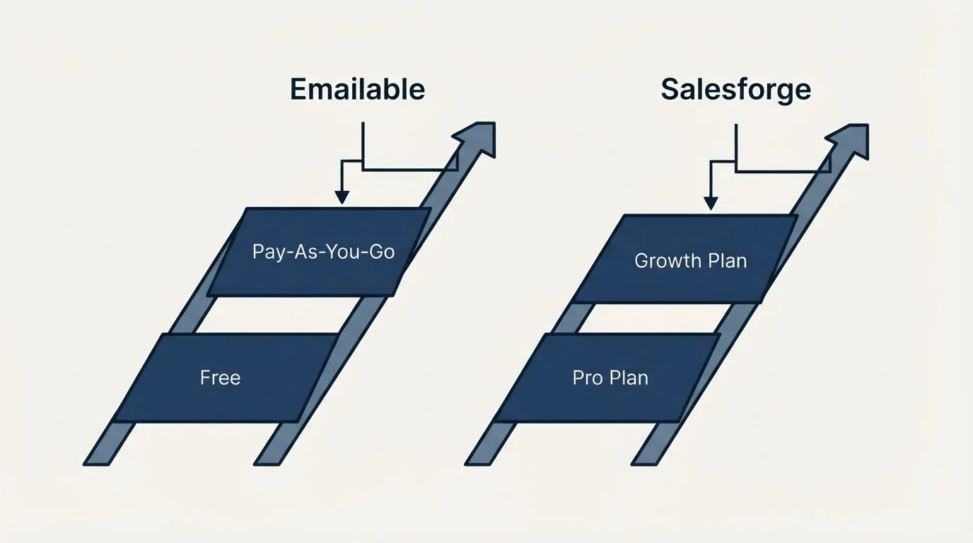 Pricing ladder: Pricing Comparison (Emailable, Salesforge, Free, Pro Plan)