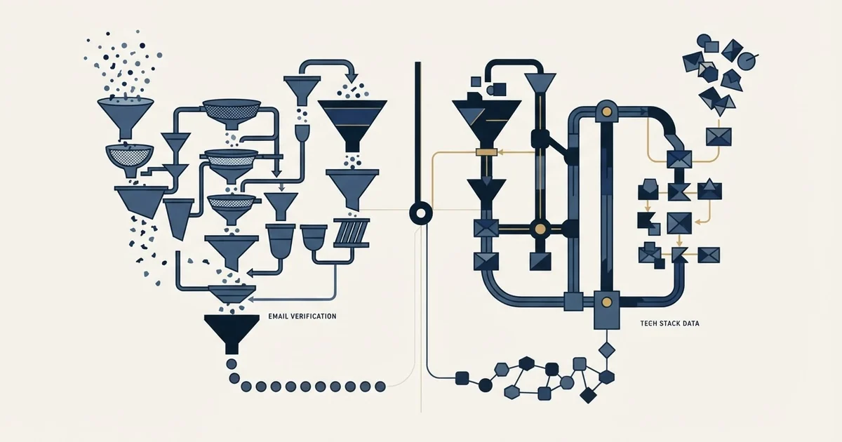 Editorial illustration for Emailable vs TheirStack