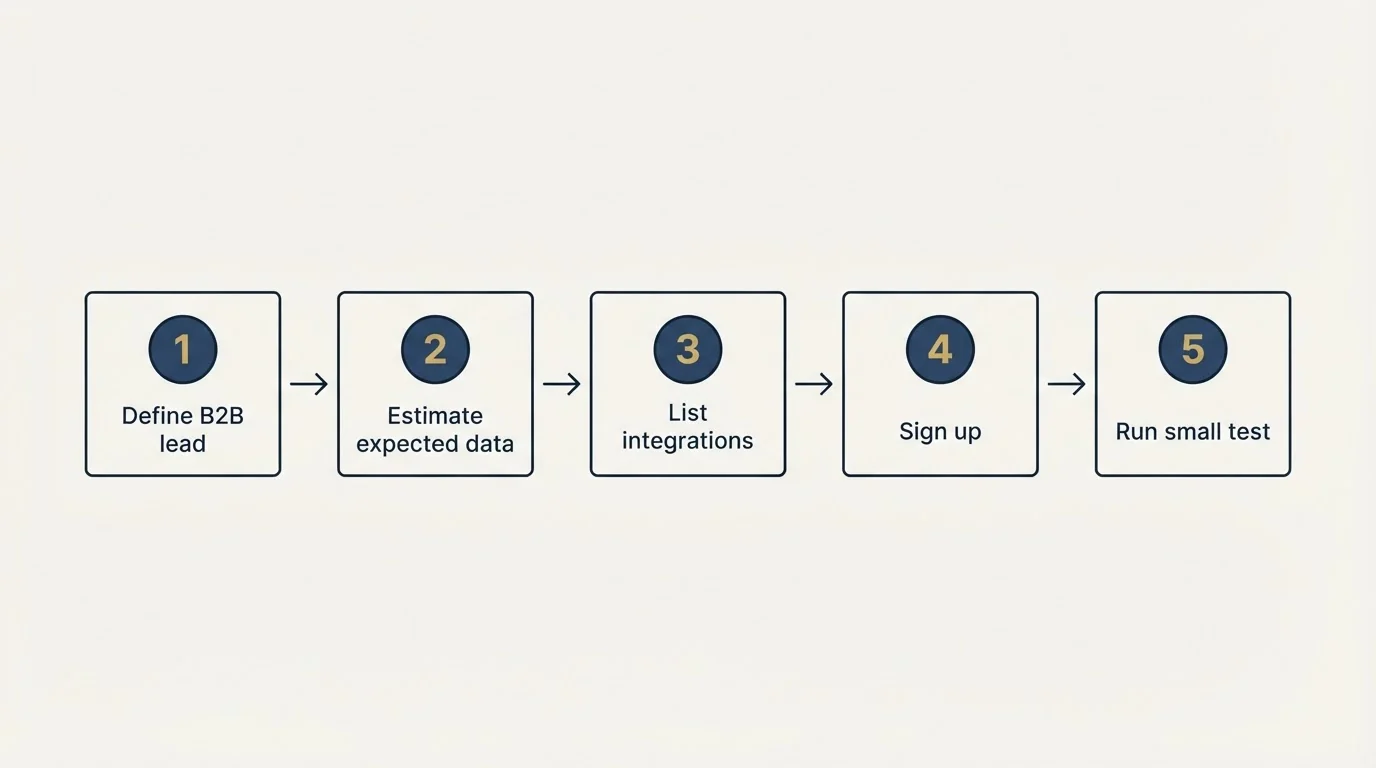 Step sequence: Getting Started Checklist (Define B2B lead, Estimate expected data, List integrations, Sign up)