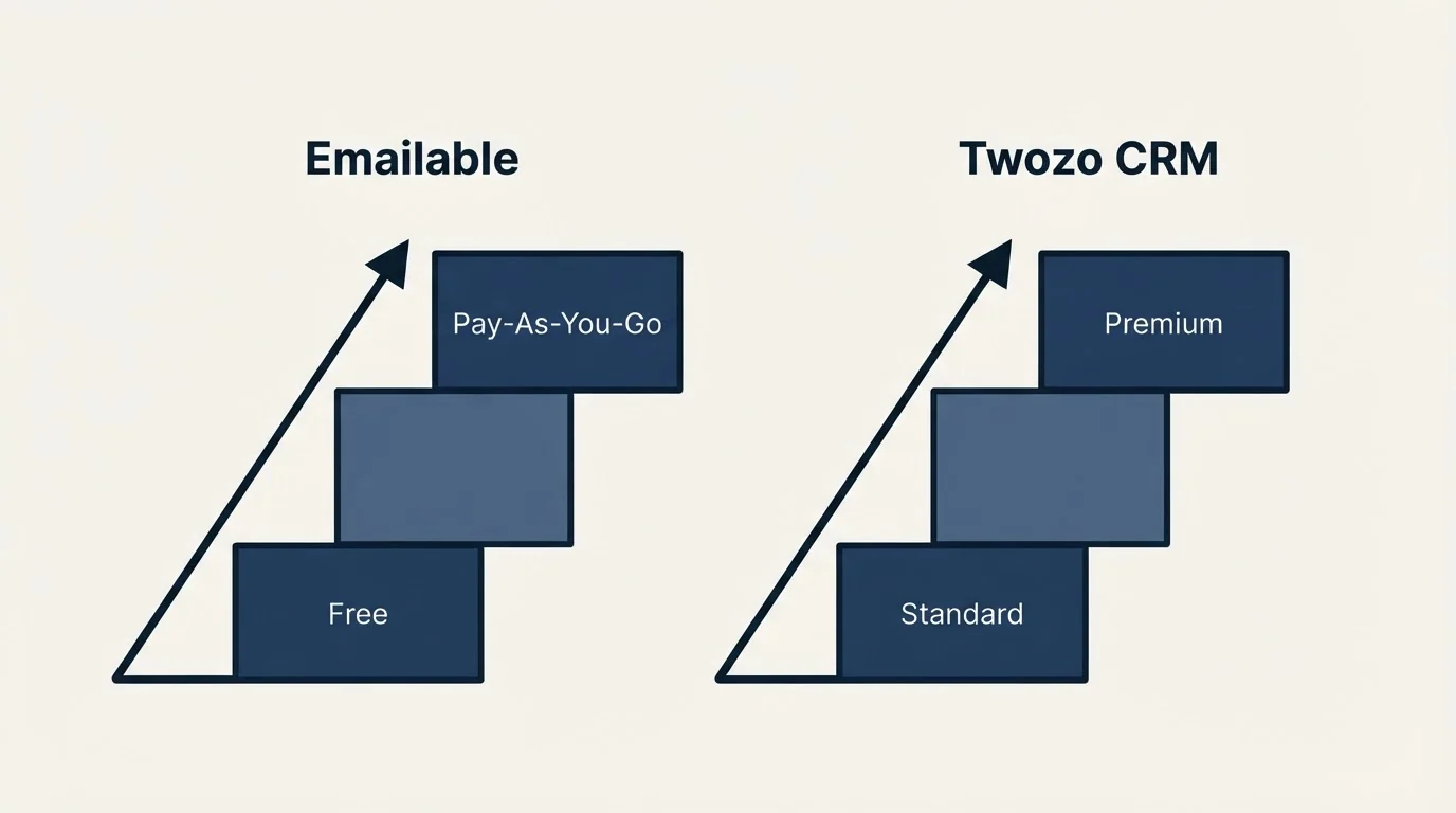 Pricing ladder: Pricing Comparison (Emailable, Twozo CRM, Free, Standard)