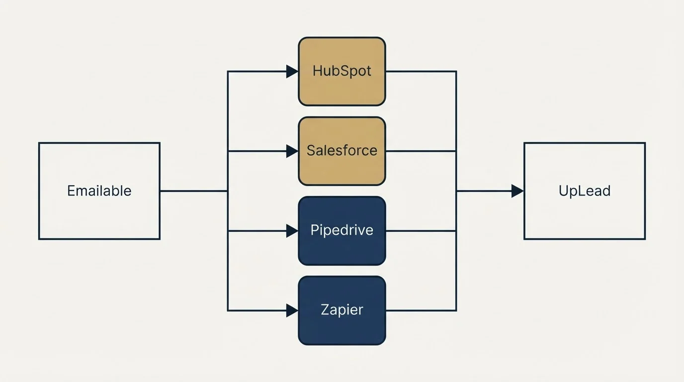 Integration flow: Integration Ecosystem (Emailable, UpLead, HubSpot, Salesforce)
