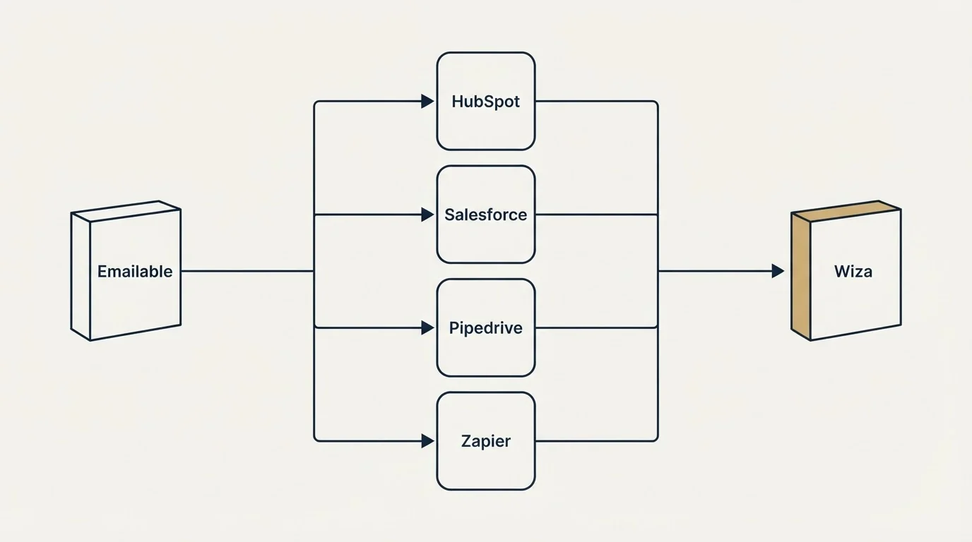 Integration flow: Integration Ecosystem (Emailable, Wiza, HubSpot, Salesforce)