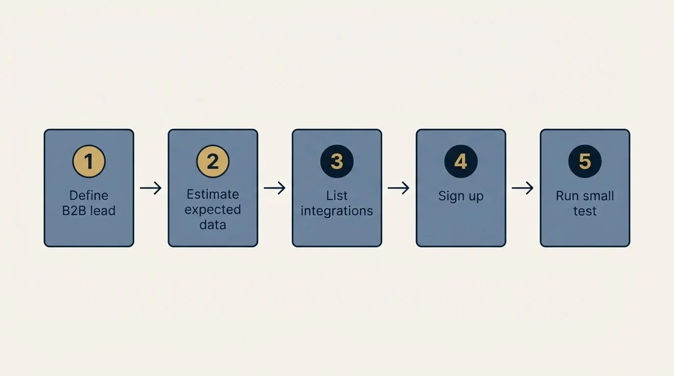 Step sequence: Getting Started Checklist (Define B2B lead, Estimate expected data, List integrations, Sign up)