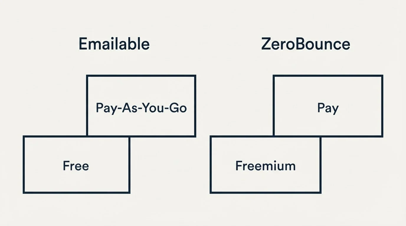 Pricing ladder: Pricing Comparison (Emailable, ZeroBounce, Free, Freemium)