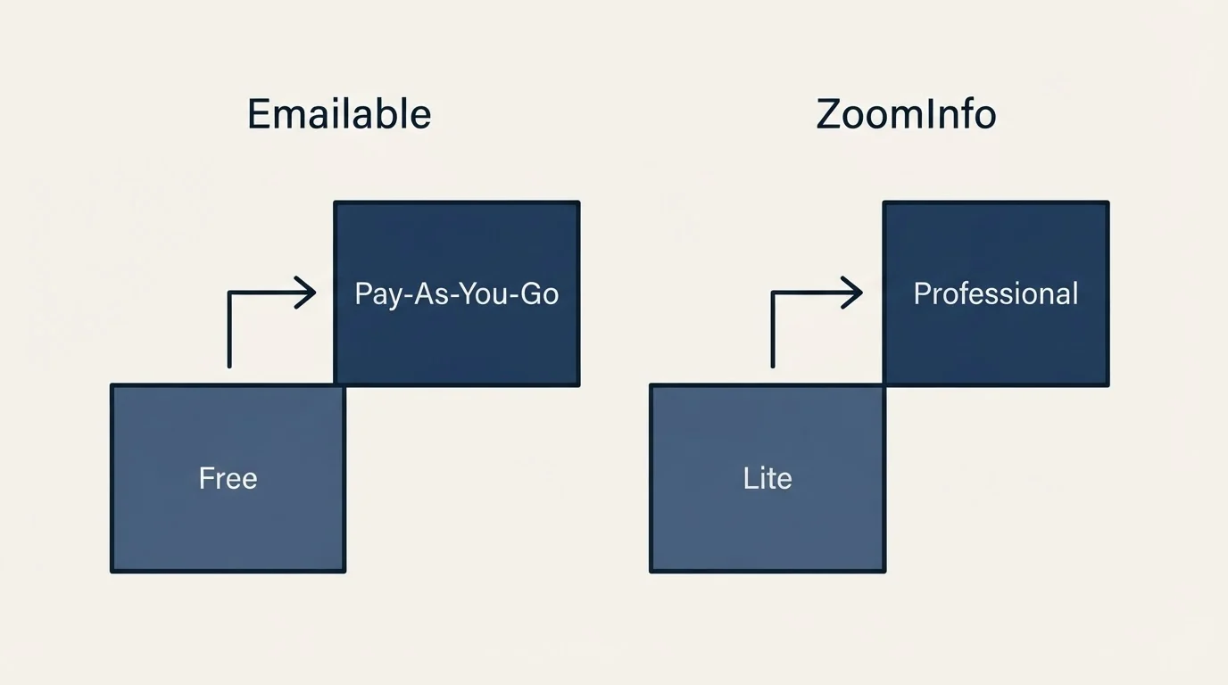 Pricing ladder: Pricing Comparison (Emailable, ZoomInfo, Free, Lite)