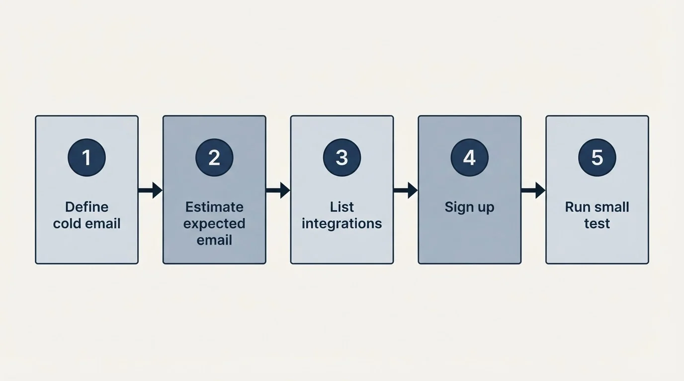 Step sequence: Getting Started Checklist (Define cold email, Estimate expected email, List integrations, Sign up)