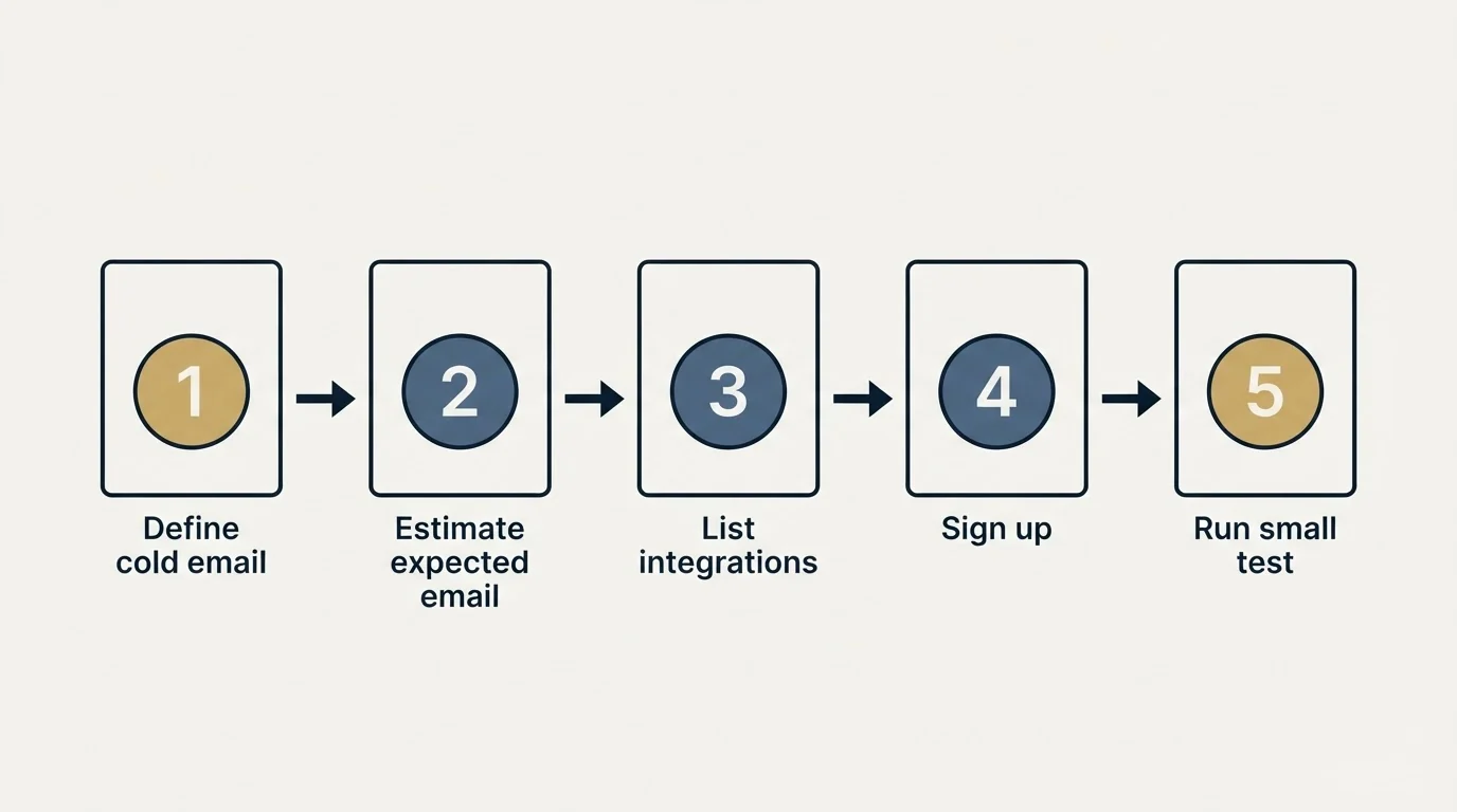 Step sequence: Getting Started Checklist (Define cold email, Estimate expected email, List integrations, Sign up)