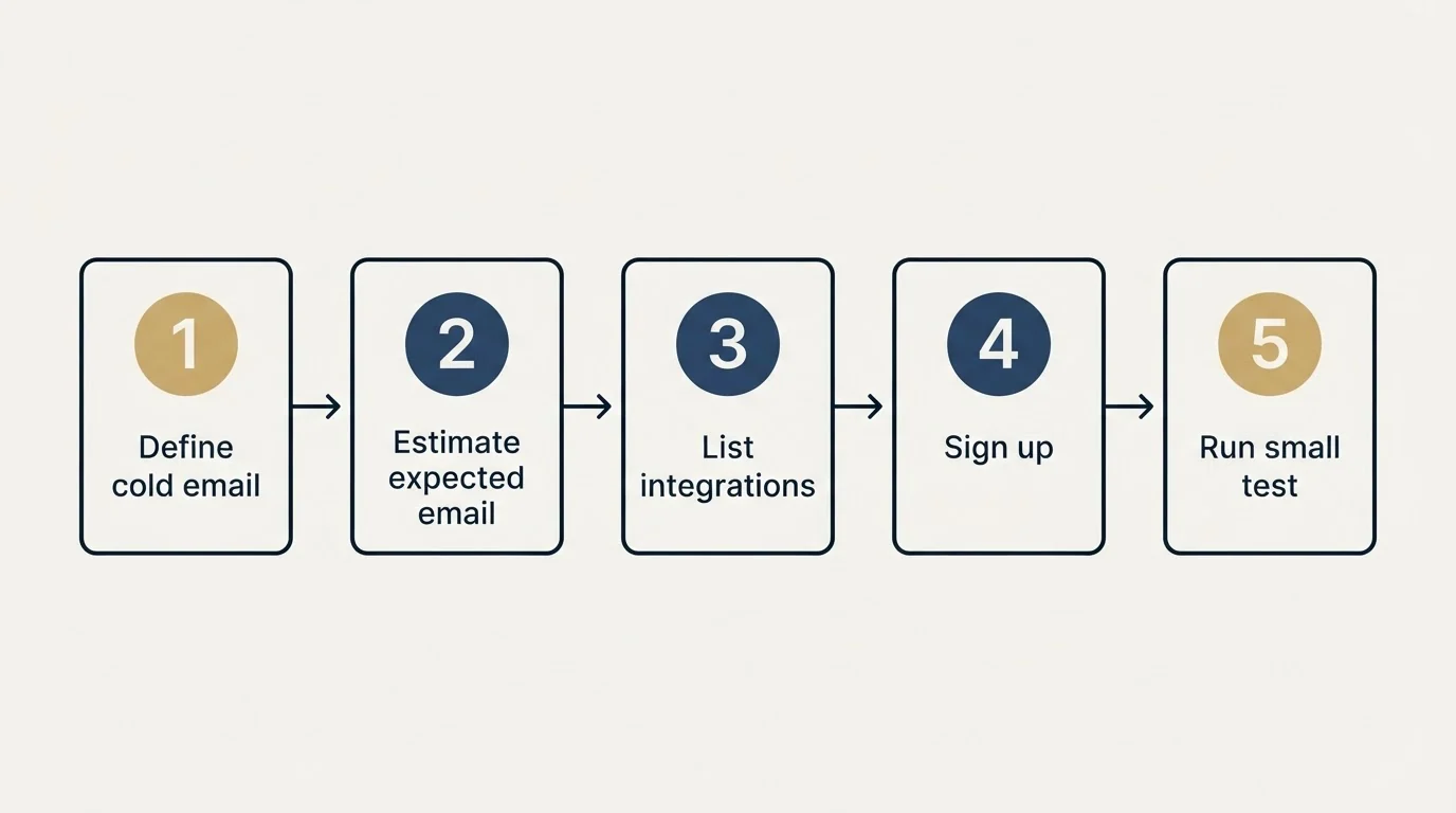 Step sequence: Getting Started Checklist (Define cold email, Estimate expected email, List integrations, Sign up)
