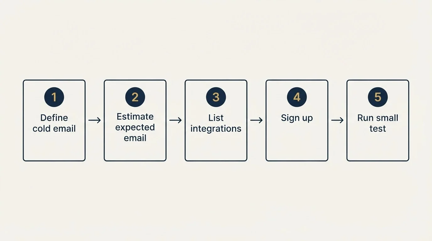 Step sequence: Getting Started Checklist (Define cold email, Estimate expected email, List integrations, Sign up)