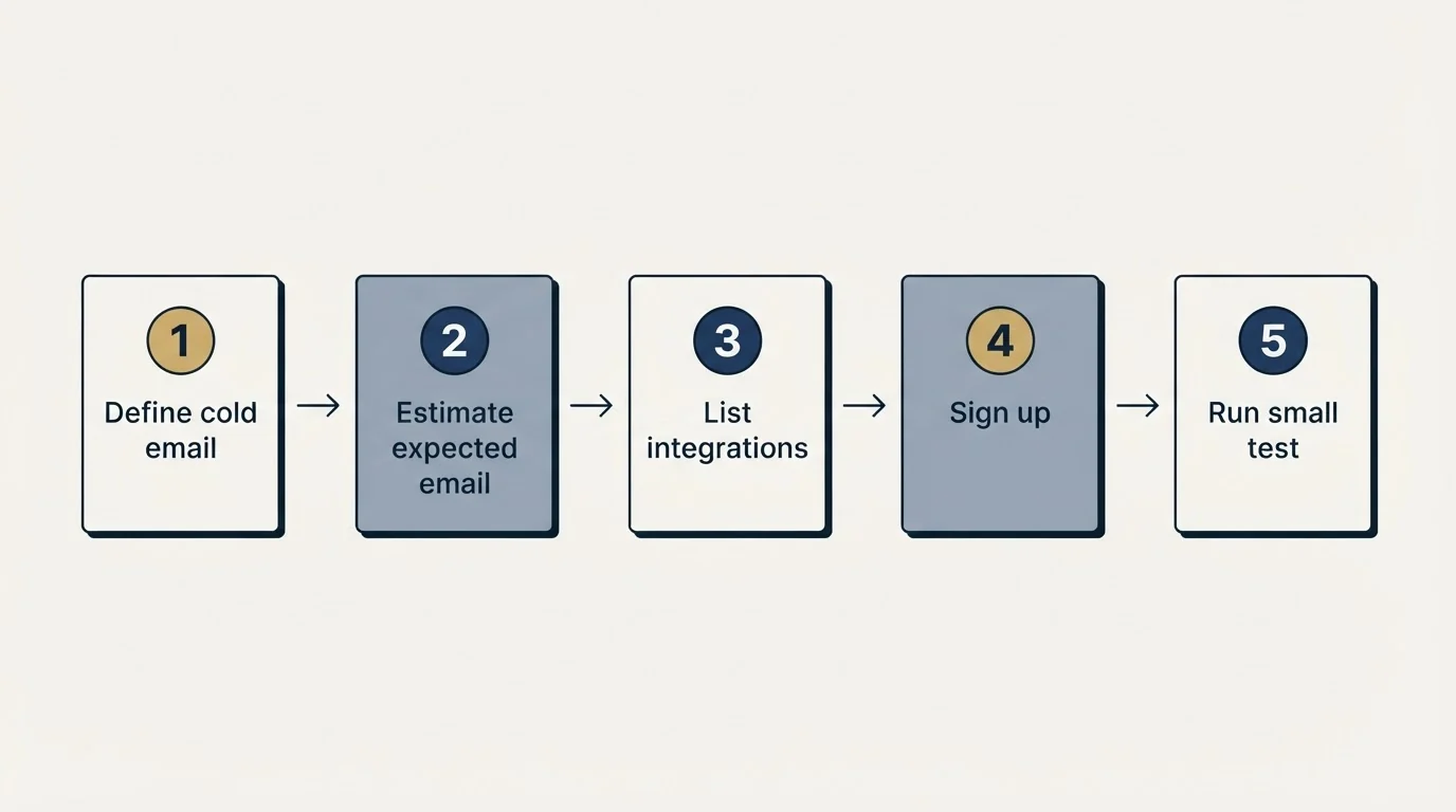 Step sequence: Getting Started Checklist (Define cold email, Estimate expected email, List integrations, Sign up)