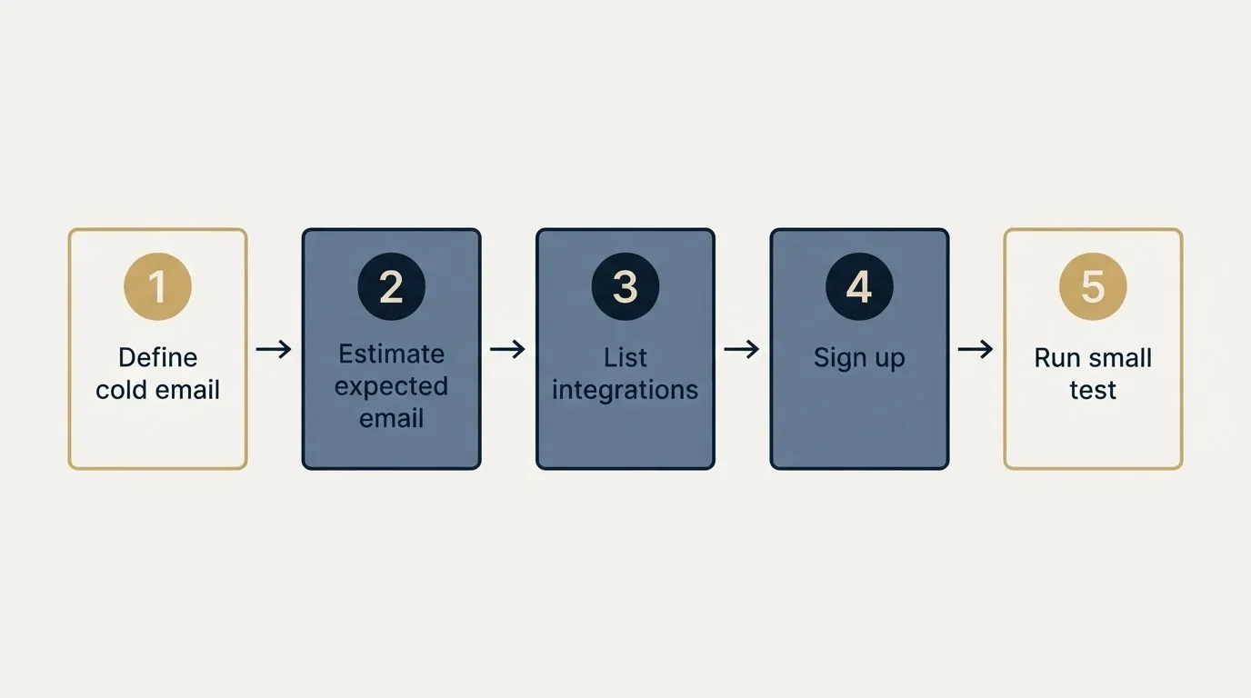 Step sequence: Getting Started Checklist (Define cold email, Estimate expected email, List integrations, Sign up)