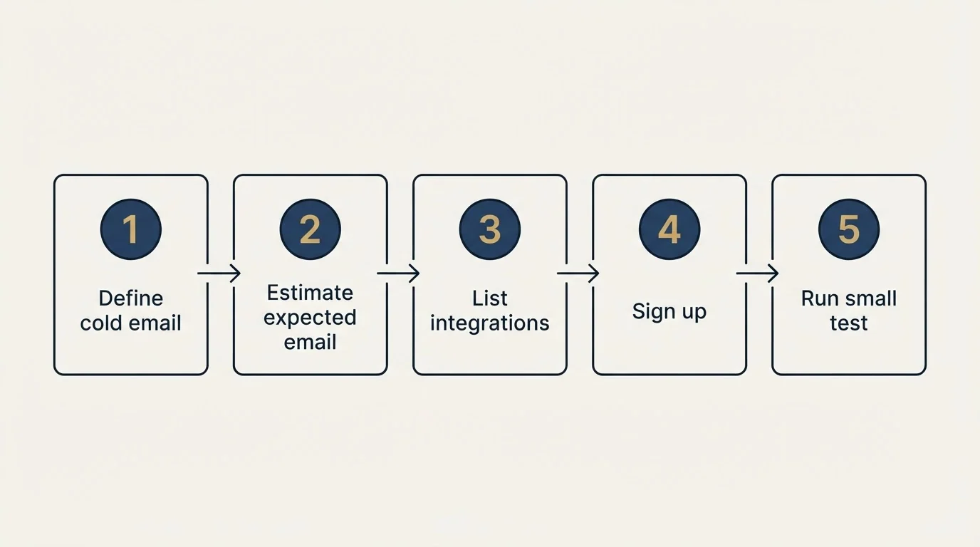 Step sequence: Getting Started Checklist (Define cold email, Estimate expected email, List integrations, Sign up)