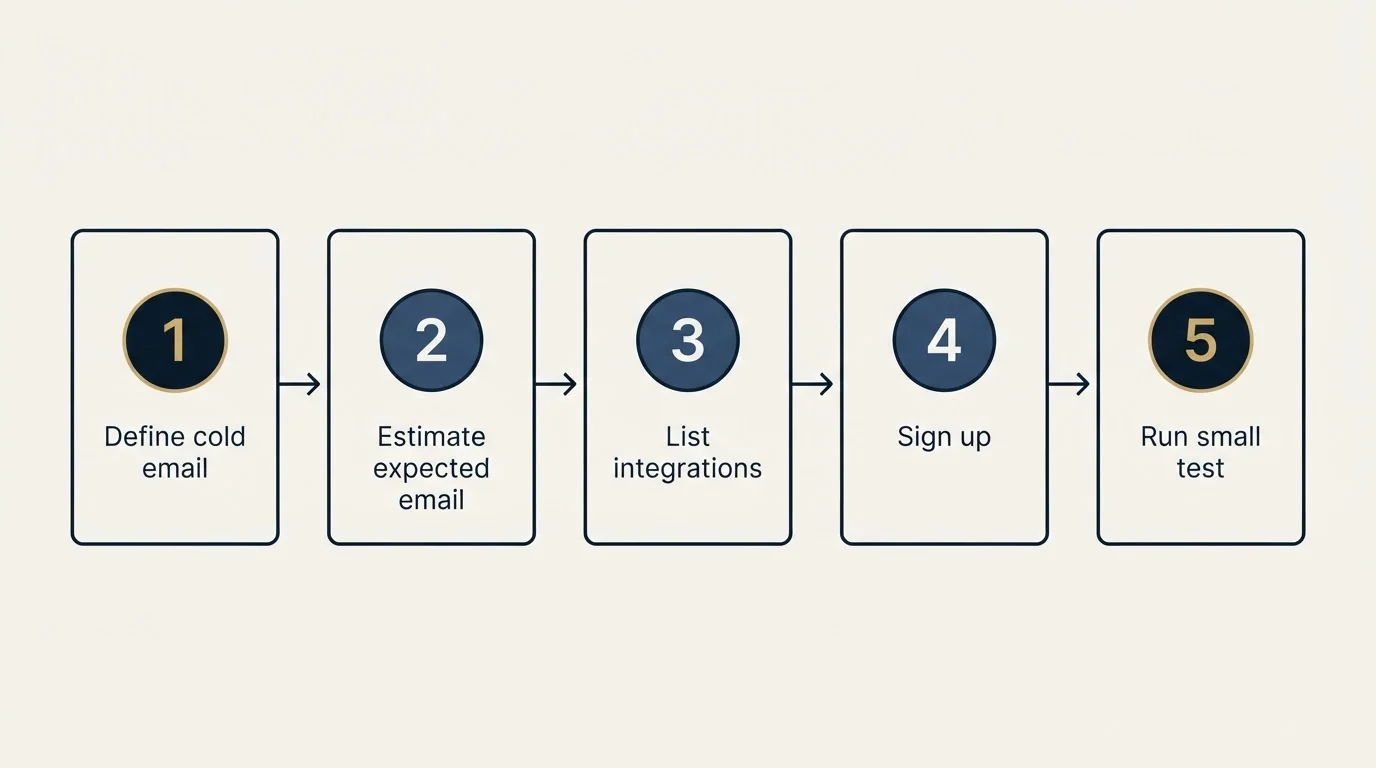 Step sequence: Getting Started Checklist (Define cold email, Estimate expected email, List integrations, Sign up)