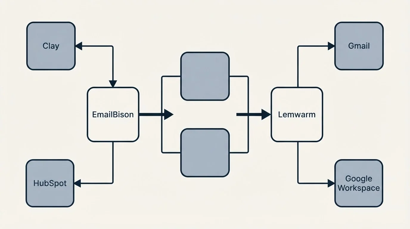 Integration flow: Integration Ecosystem (EmailBison, Lemwarm, Clay, Gmail)