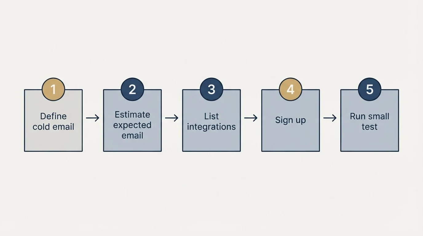 Step sequence: Getting Started Checklist (Define cold email, Estimate expected email, List integrations, Sign up)