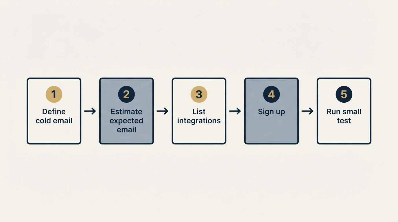 Step sequence: Getting Started Checklist (Define cold email, Estimate expected email, List integrations, Sign up)