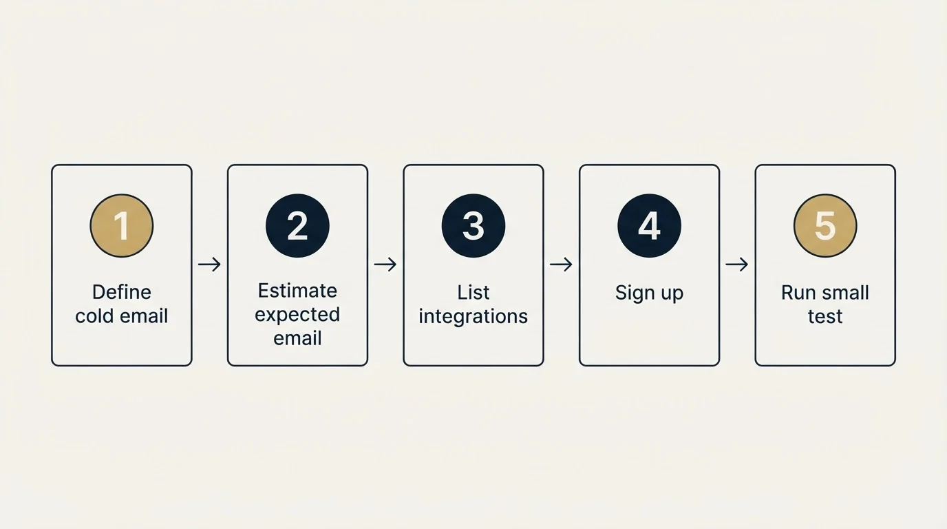Step sequence: Getting Started Checklist (Define cold email, Estimate expected email, List integrations, Sign up)
