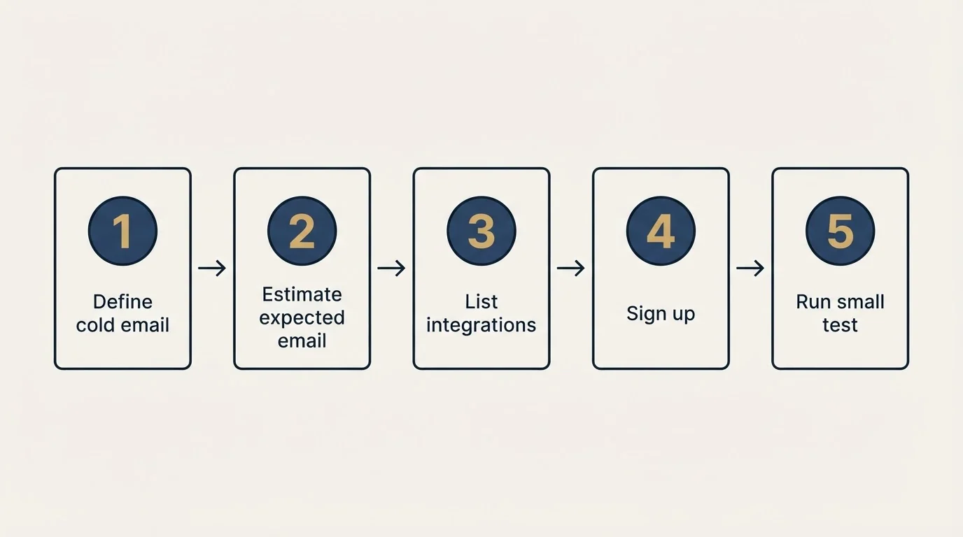 Step sequence: Getting Started Checklist (Define cold email, Estimate expected email, List integrations, Sign up)