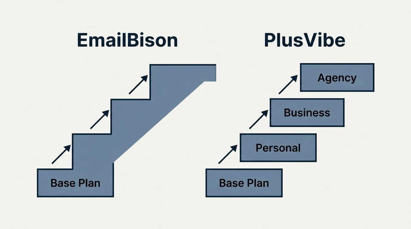 Pricing ladder: Pricing Comparison (EmailBison, PlusVibe, Base Plan, Personal)