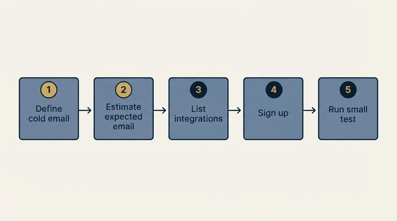 Step sequence: Getting Started Checklist (Define cold email, Estimate expected email, List integrations, Sign up)