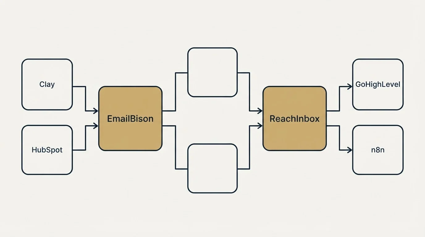Integration flow: Integration Ecosystem (EmailBison, ReachInbox, Clay, GoHighLevel)